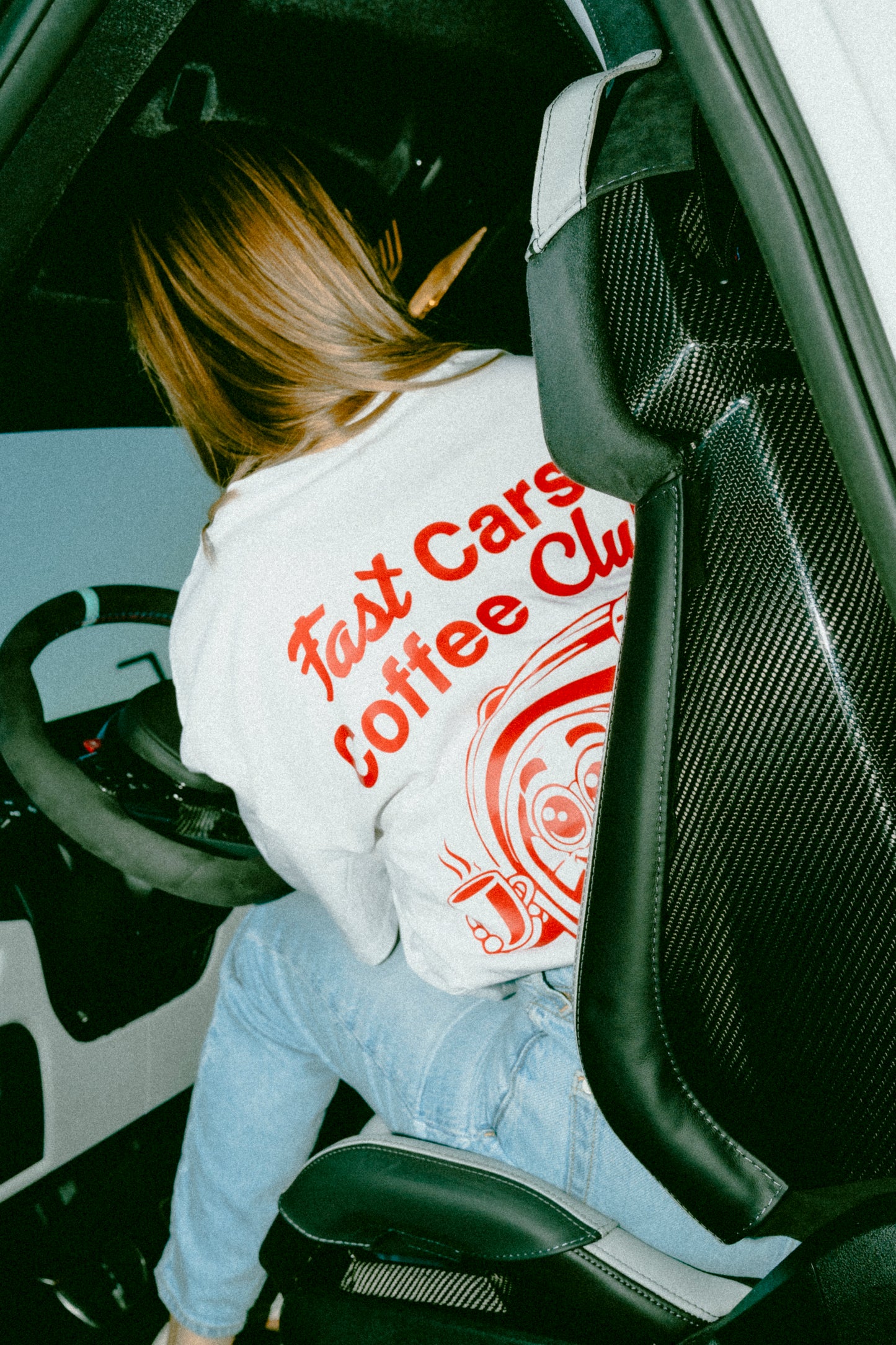 Oversize RBLYN Fast Cars Coffee Club Shirt white 200 gsm²