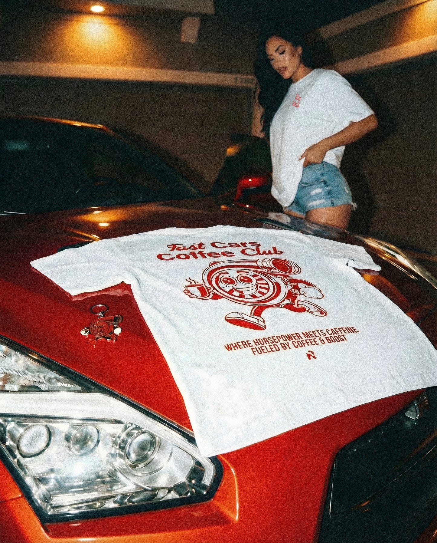 Oversize RBLYN Fast Cars Coffee Club Shirt white 200 gsm²