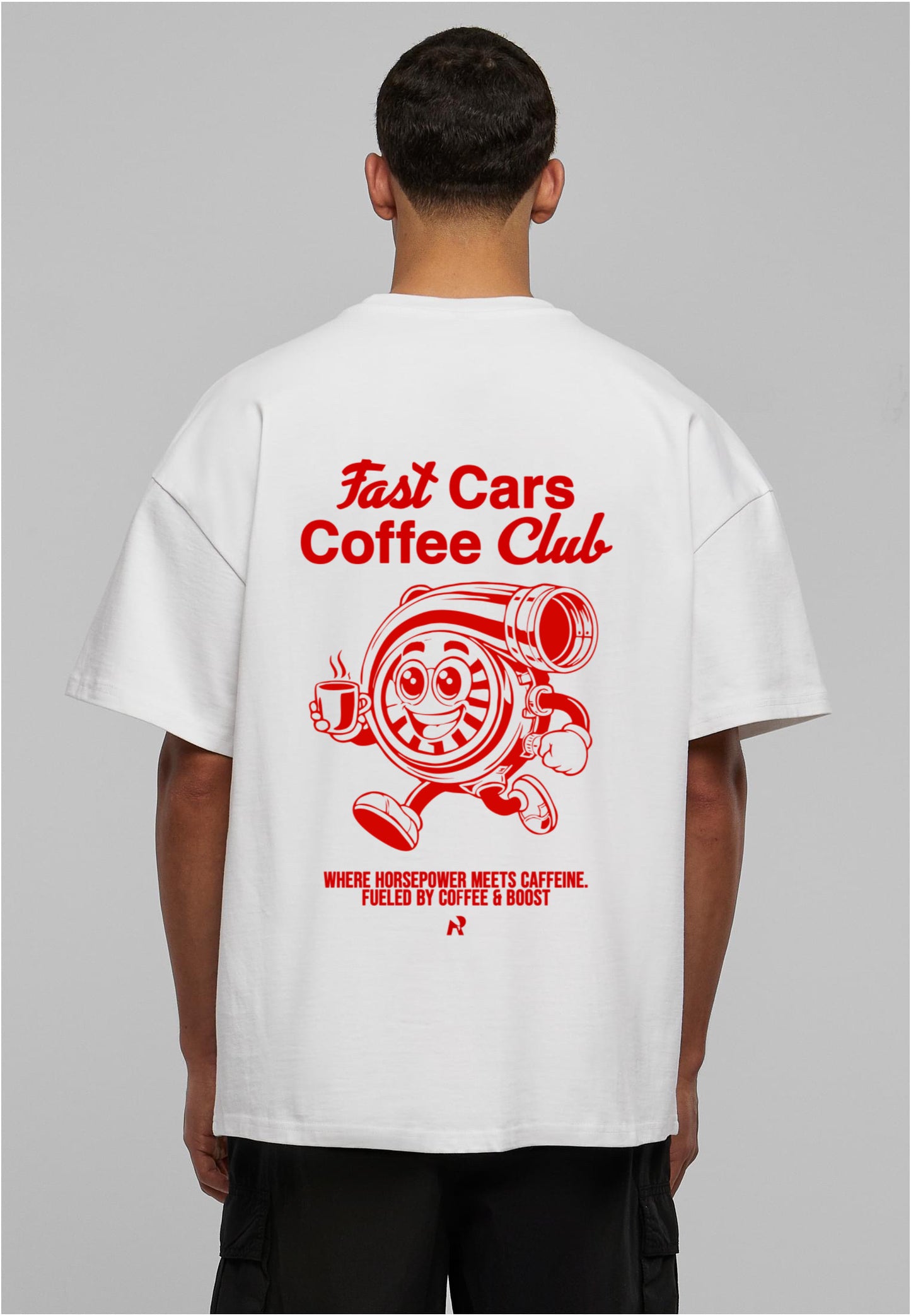 Oversize RBLYN Fast Cars Coffee Club Shirt white 200 gsm²